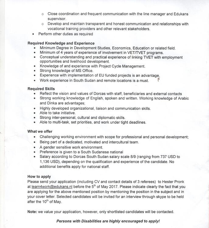 Job Advert for the Post of Skills Development Officer Job Vacancies