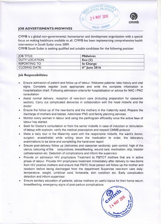 Job Advertisement Midwife Ezo Job Vacancies South Sudan NGO Forum