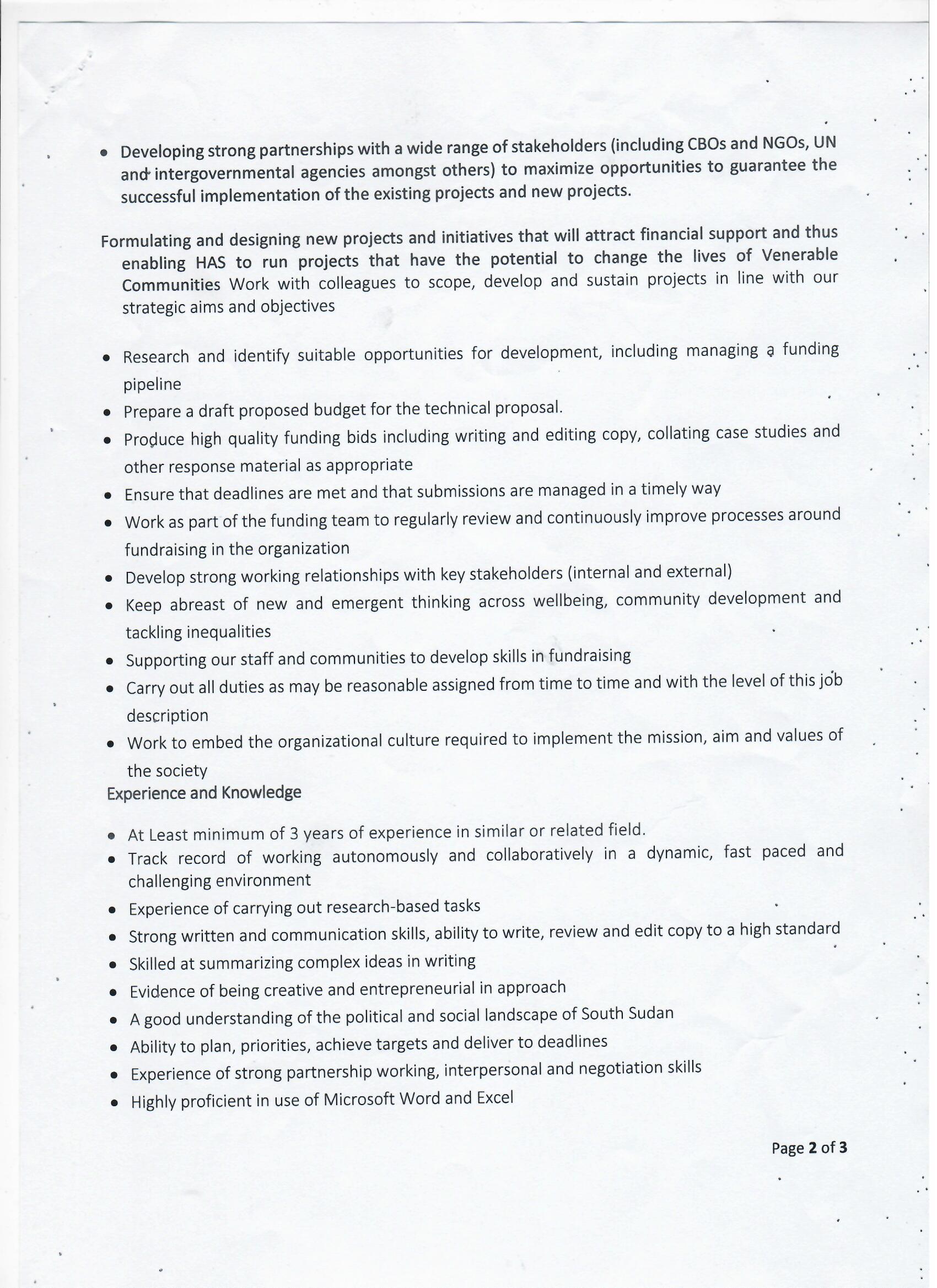 HAS Project Development Officer Job Vacancies South Sudan NGO 